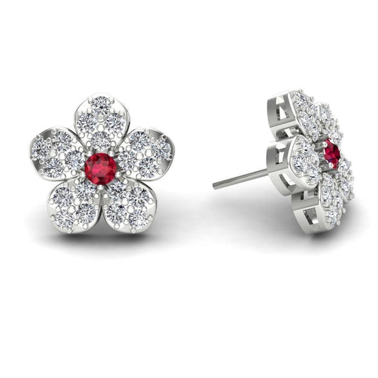 Daiso Flower Earrings - Red Zircon