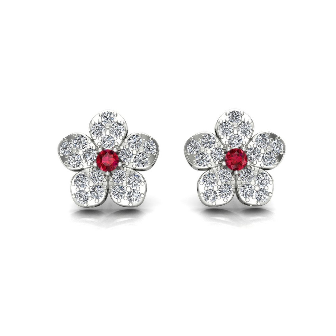 Daiso Flower Earrings - Red Zircon